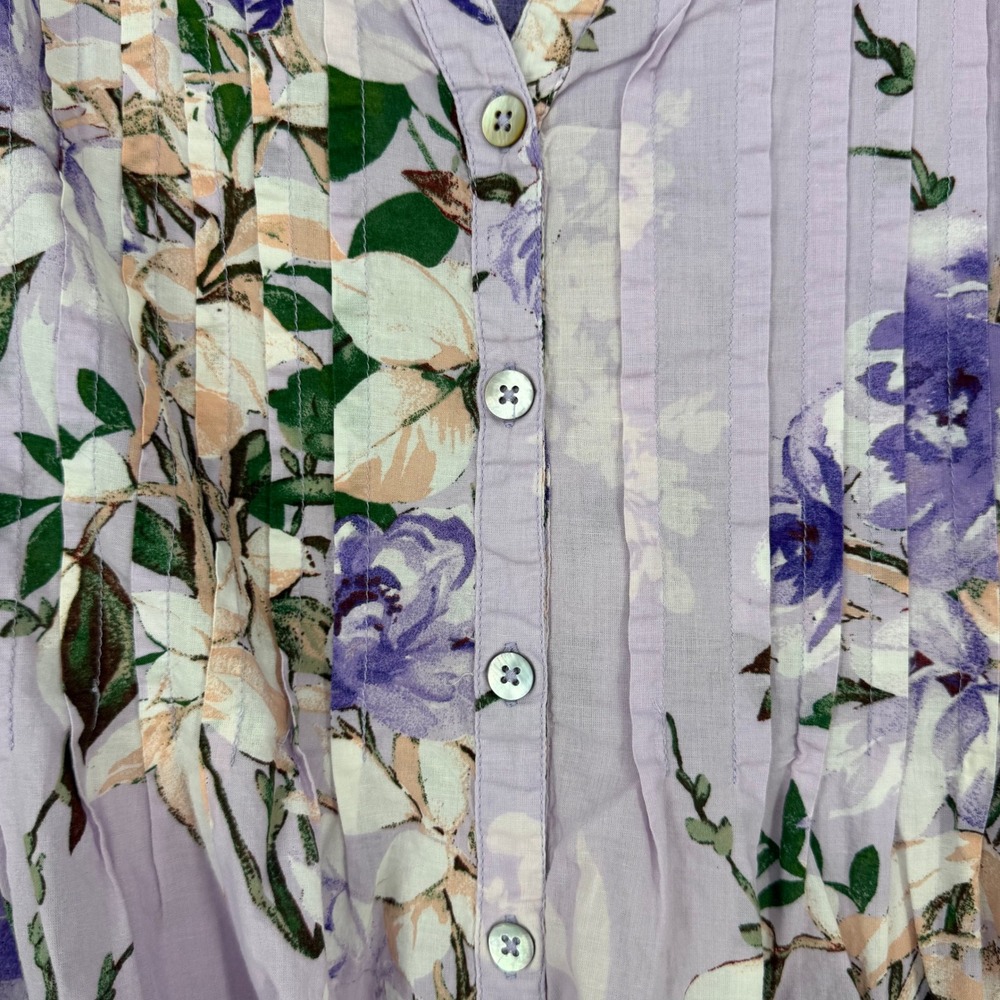 Roaman's Tunic Blouse Womens 22W Lavender Floral Pintuck Cotton Boho Botanical - Picture 2 of 7